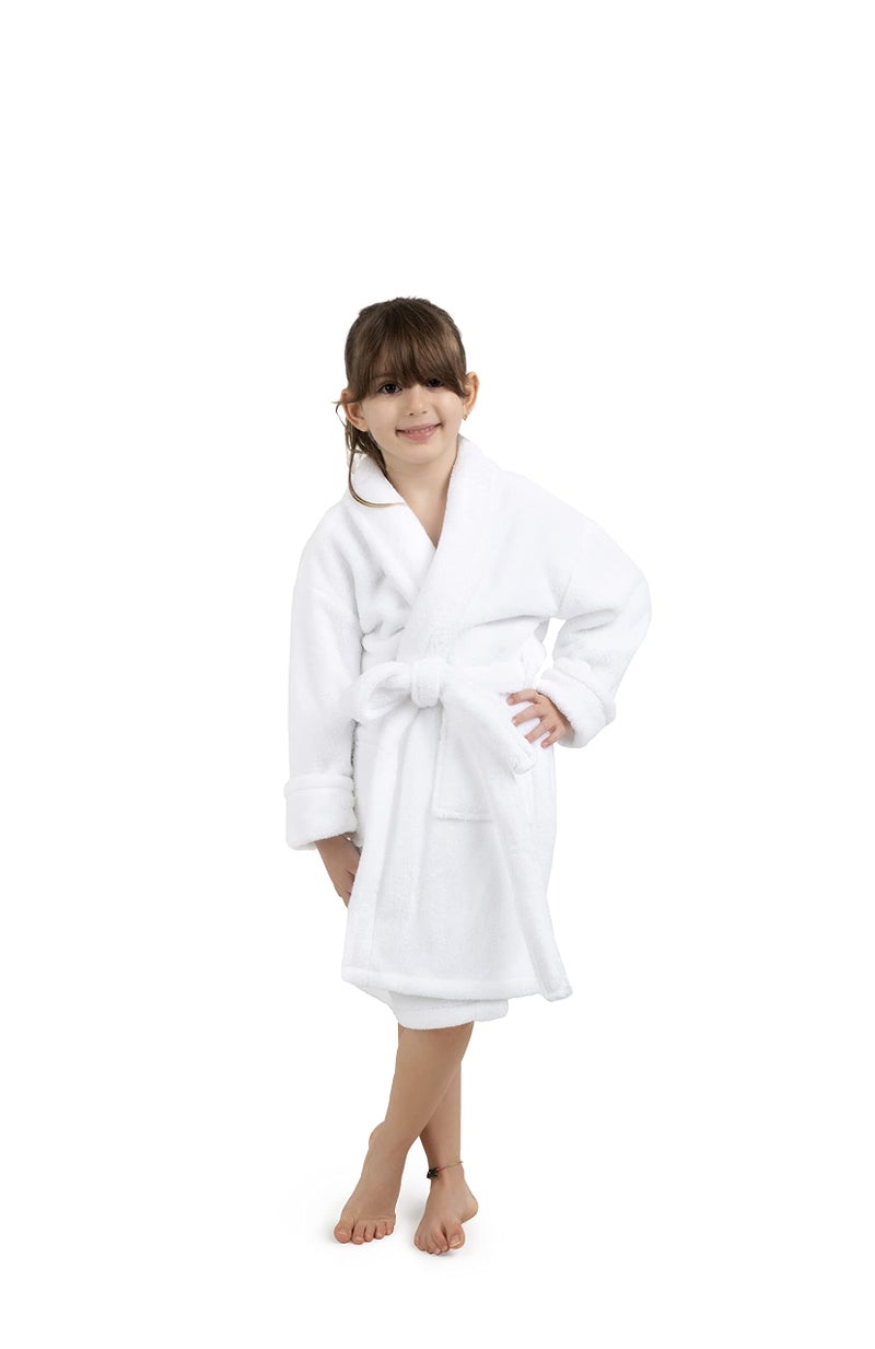 BC BARE COTTON Bare Cotton Kids Microfiber Fleece Shawl Robe - Girls - White - Medium - Image 1